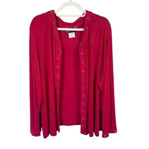 Slinky Brand Vibrant Hot Pink Open Front Cardigan Size 3X Layering Piece
